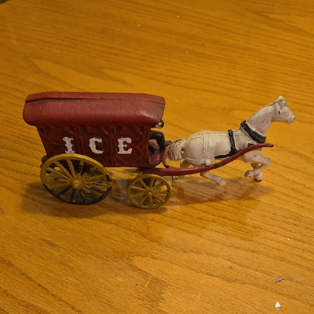 Vintage Cast Iron Ice Wagon with Cart, House & Driver
